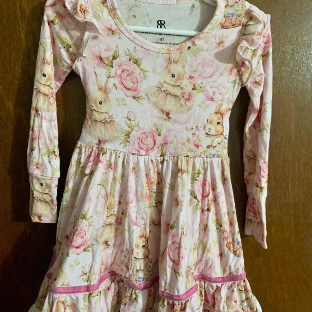 Bums and Roses Pink Floral Bunny Print Dress 3T
